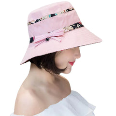 Women Summer Printed Cotton Fisherman Hat Foldable Sunshade Wide Brim Bucket Hat