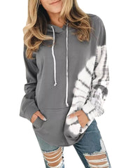 Women Print Kangaroo Pocket Loose Fit Long Sleeve Drawstring Hoodies