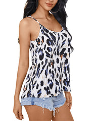 Casual White Leopard Print Backless Cross Sleeveless Sling Tank Top