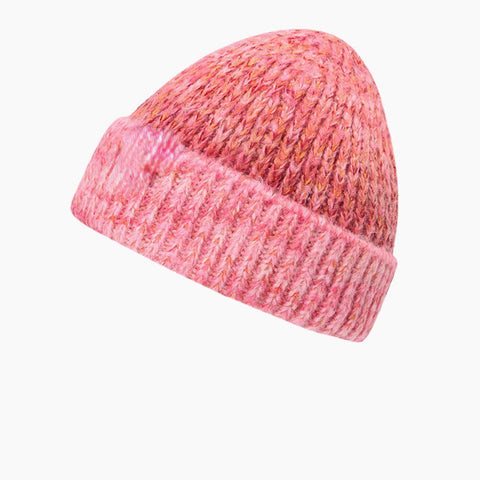 Women Coarse Knitted Mixed Color Letter Label All-match Warmth Beanie Hat