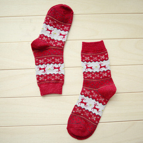 Women Thickened Wool Socks Deer Pattern Christmas Stockings