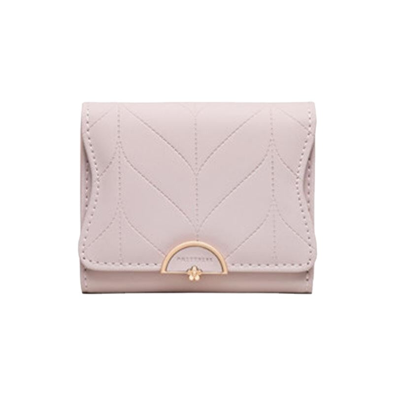 Women Trifold Short Wallet Leaf Line Design Folding Money Clip Multi-card Slot Card Holder