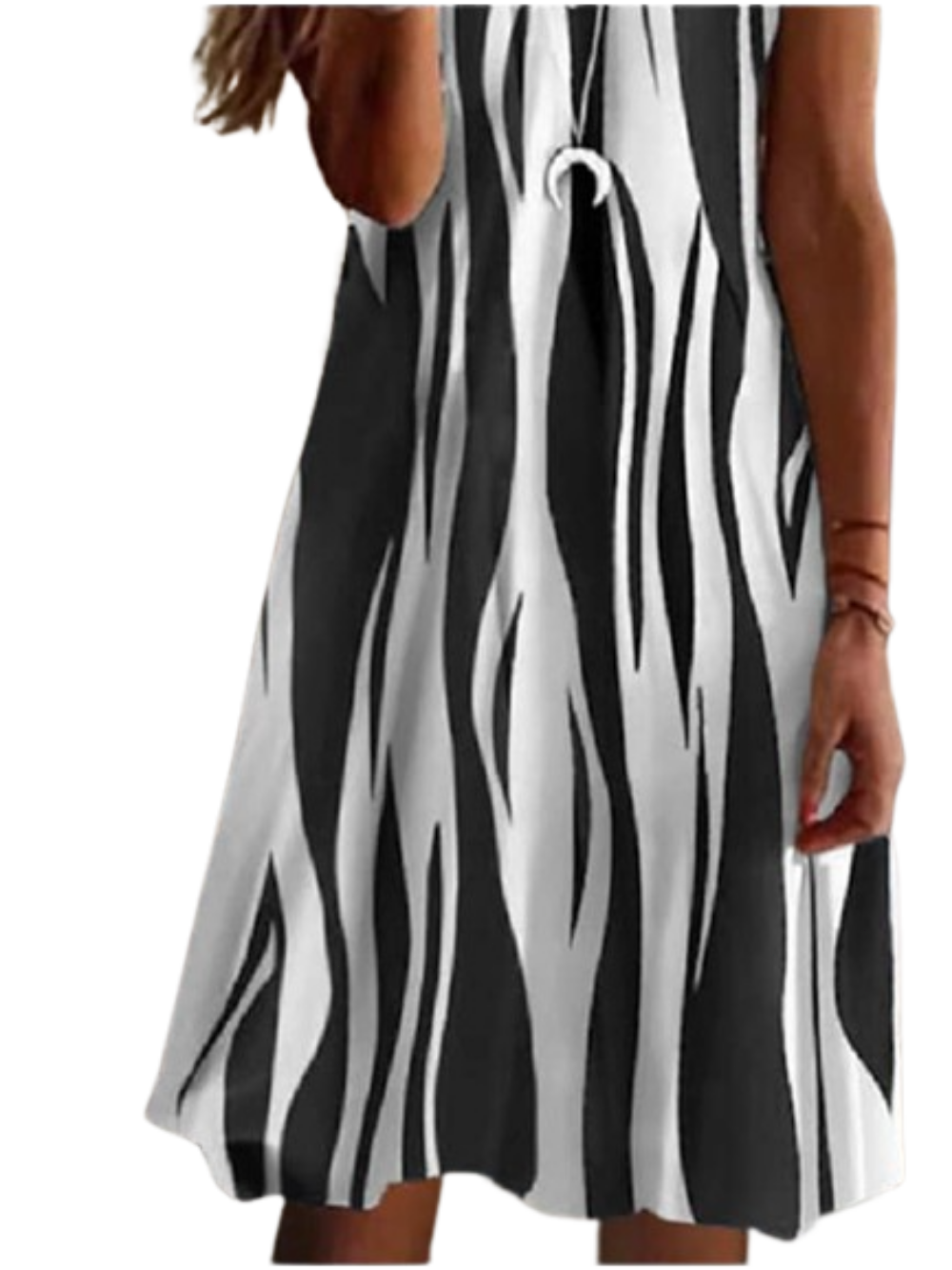 Fashionable Sleeveless Striped Print V Neck Daily Date Dress For Womens