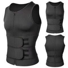 Men Neoprene Sauna Zipper Waist Trainer Vest Tank Top Trimmer Body Shaper with Two Belt Sauna Suit Sweat Vest Slimming Underwear Weight Loss Shirt Fat Burner Tank Tops Shapewear