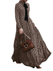 Women Floral Long Sleeve Lapel Elegant Maxi Dress With Butterfly Knot