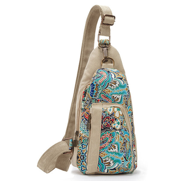 Canvas Retro National Floral Women Crossbody Bag Chest Sling