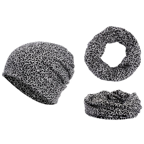 Unisex Cotton Beanie Multi-purpose Letters Print Scarf Headband Hat