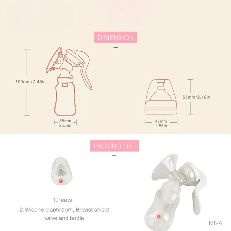 Breast Pump Manual Suction Milk Pump Feeding Breasts Pumps Milk Bottle Sucking Postpartum Supplies BPA Free