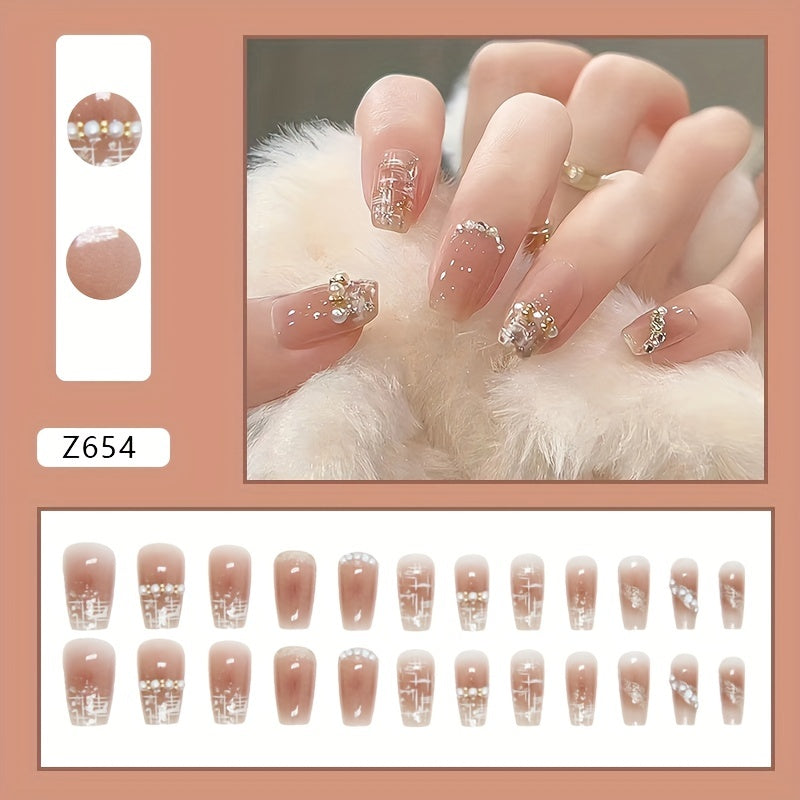 Pearl Nail Art Kit - White French Manicure Set with Ballet Nails, File & Tape