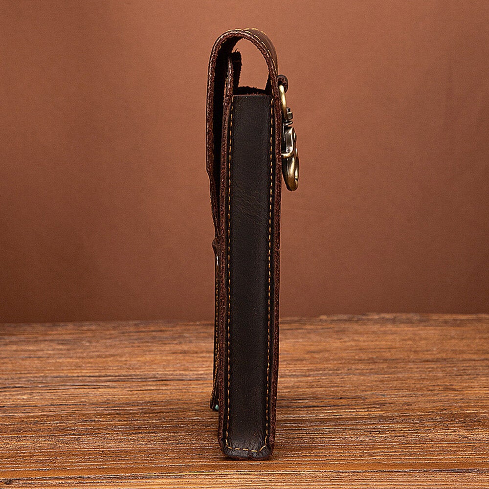 Men Genuine Leather Hasp Large Capacity Waist Bag Retro 5.5 Inch Phone Belt With Hook