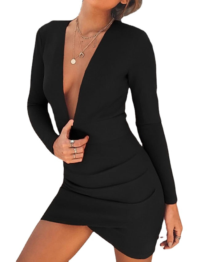 Women's Bodycon Sheath Dress Mini Dress Black White Red Long Sleeve Pure Color Backless Summer Spring Deep V Vacation Winter Dress Fall Dress Slim