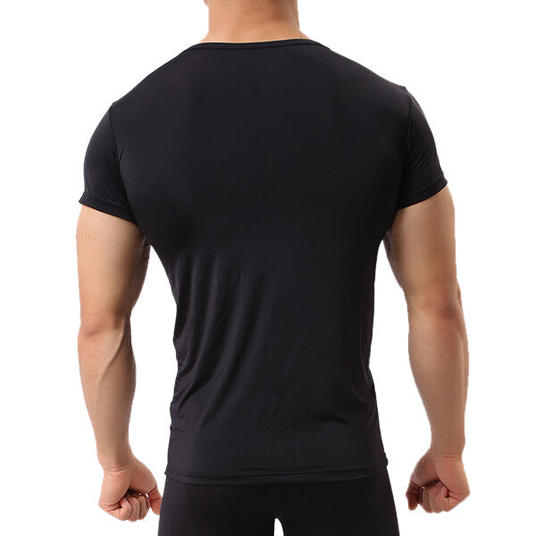 Men's Sports Primer Sexy Tops Pure Color Elastic Bodybuilding Comfortable Wear T-shirt