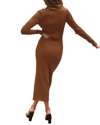 Women Turtleneck Bodycon Long Sleeve Knit Solid Sweater Dress