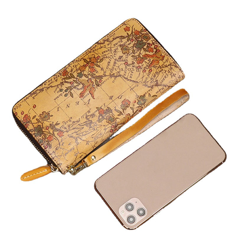 Unisex Genuine Leather Embossed Retro Vintage Multi-slot Clutch Bag Wallet