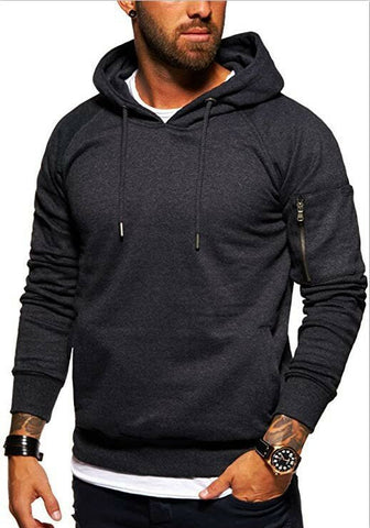 Men's Sports Sweatshirt Personalized Hooded Pullover Solid Color Sweatshirt Arm Pockets Casual Top