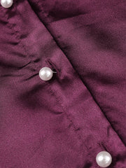 Satin Pearl Button Long Sleeves Solid Color Shirts For Women