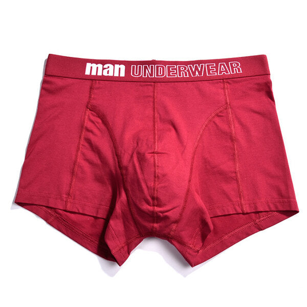 Mens Cotton Breathable Casual U Convex Underwear Pure Color Mid Rise Boxers