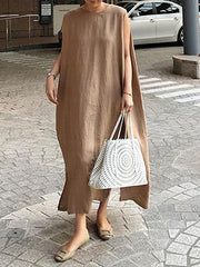 Women Solid Color Round Neck Sleeveless Loose Maxi Dresses