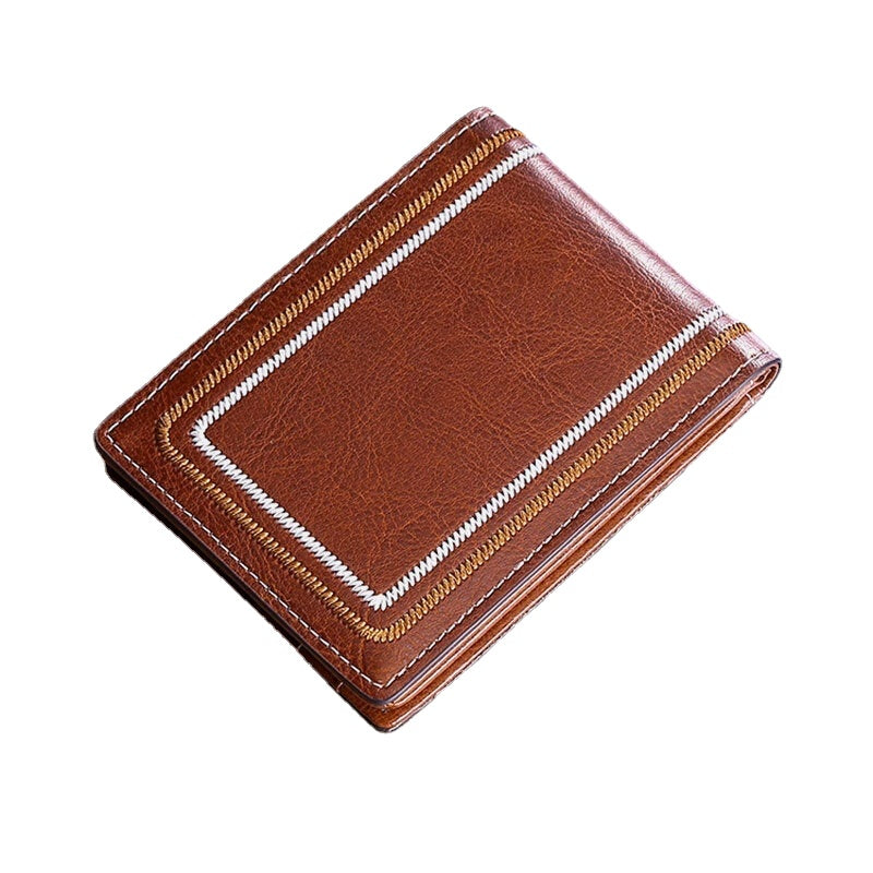 Men Genuine Leather Sewing Thread Car Driving Document Holder Card Foldable Wallet