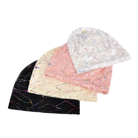 Women Colorful Epoxy Lace Hollow Beanie Hat Summer Thin Breathable Soft Floral Pattern Baotou Hat Headscarf Bonnet Hat