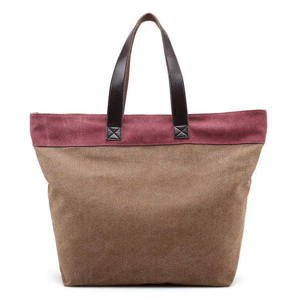 Women Canvas Hit Color Tote Bag Casual Handbag Shoulder