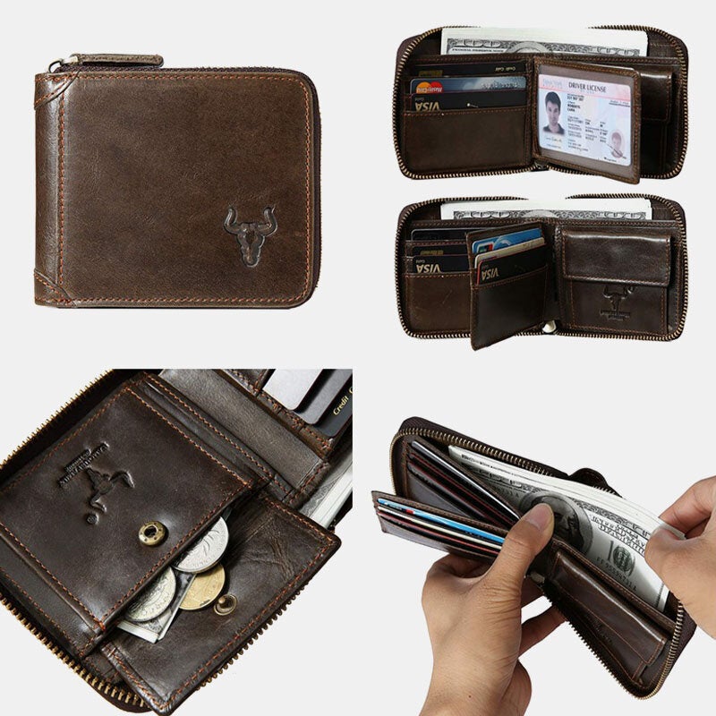 Men Genuine Leather RFID Blocking Anti-theft Retro Multi-functional Card Holder Wallet