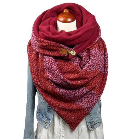 Women Cotton Plus Thick Keep Warm Winter Outdoor Casual Floral Pattern Multi-purpose Scarf Shawl