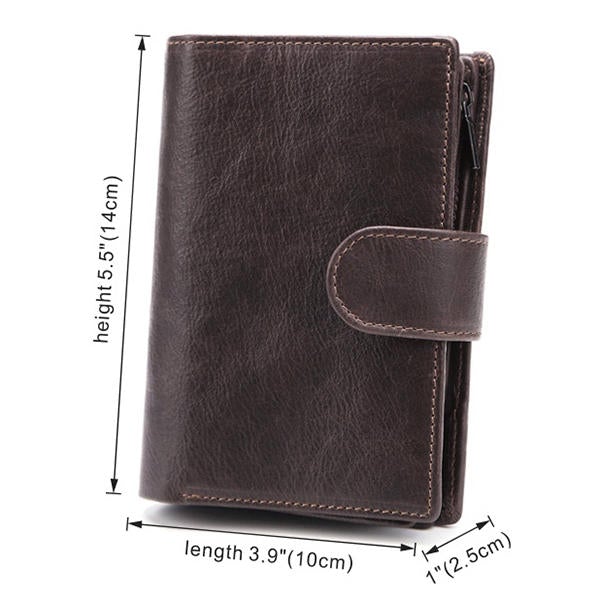 Men Passport Bag 9 Card Slots Photo Holder Genuine Leather Oil Wax Business Short Wallet