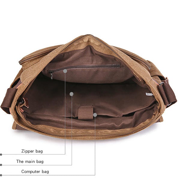 Large Capacity Canvas Business Laptop Bag Shoulder Crossbody For Men