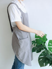 Japanese Sleeveless Back Cross Vintage Apron Dress With Pocket