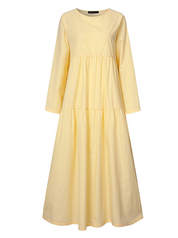 Casual Mustard Yellow Long Sleeve Loose Maxi Dress