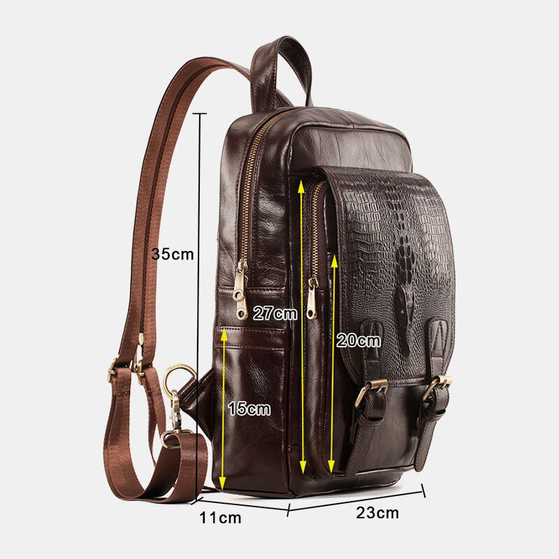 Men Genuine Leather Large Capacity Multi-compartment Backpack Retro Multifunction Crossbody Shoulder Bags