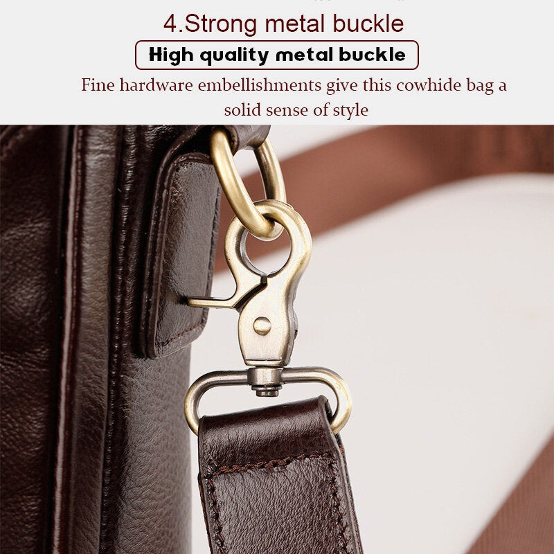 Men Vintage Cowhide Double Zipper Pocket Large Capacity Crossbody Bag Outdoor Travel Multifunction Shoulder