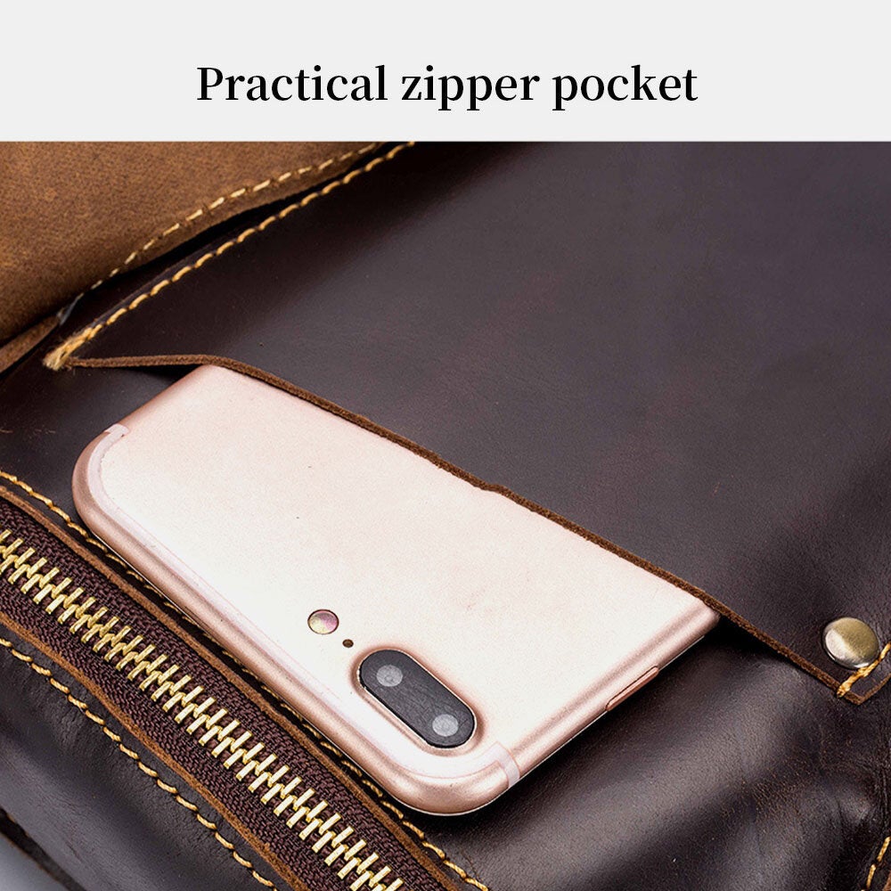 Men Genuine Leather Large Capacity Anti-theft Waterproof Vintage 6.5 Inch Phone Bag Crossbody Shoulder Waist