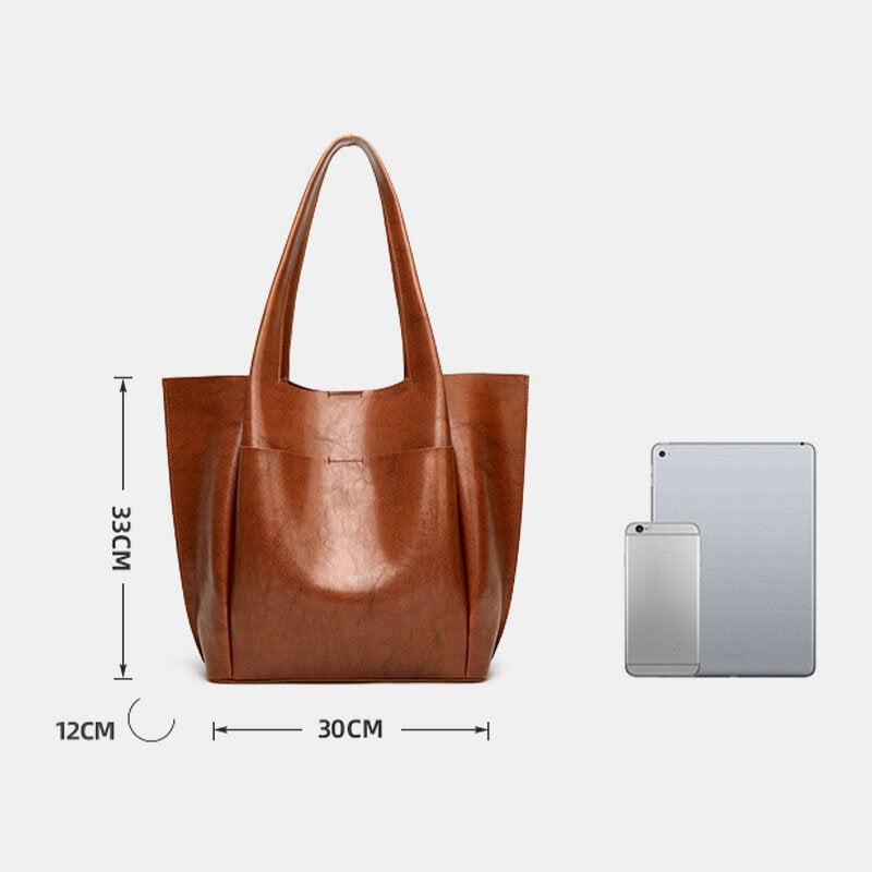 Women Large Capacity Magnetic Button Closure Tote Vintage Breathable Soft Handbag Shoulder Bag