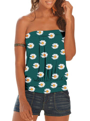 Small Daisies Print Strapless Sleeveless Holiday Beach Tube Tank Top