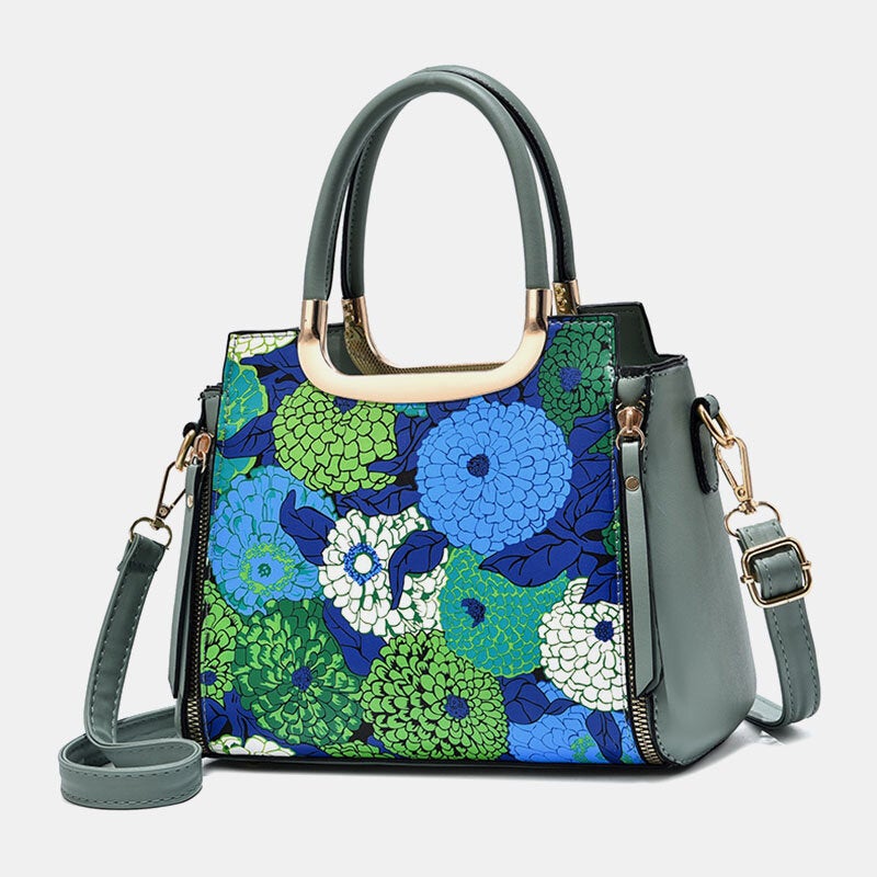 Women Color Flower Print Crossbody Multiple Compartments Zipper Handbag Shoulder Bag