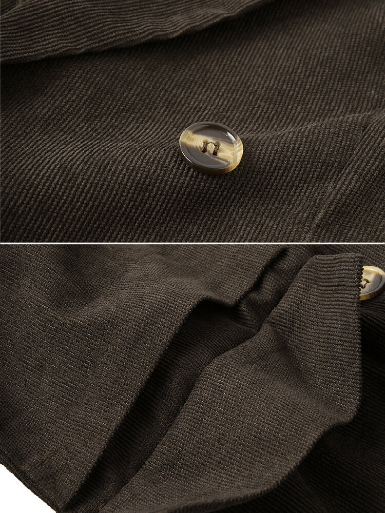 Women Corduroy Double Breasted Lapel Casual Long Sleeve Blazers With Pocket