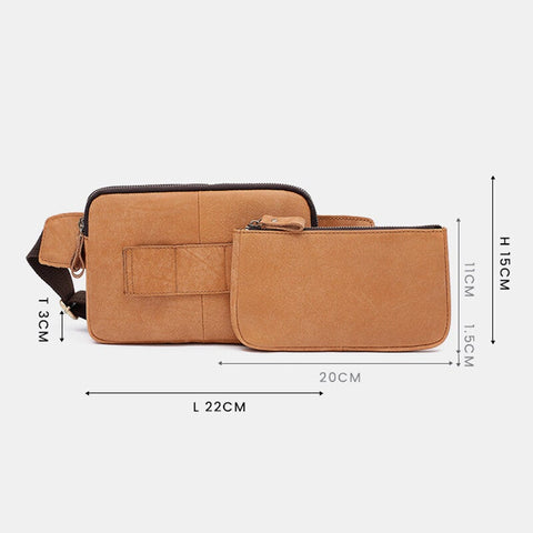 2 In 1 Multifunction Combination Genuine Leather Chest Bag Waist Retro 6.5 Inch Phone Crossbody Bags