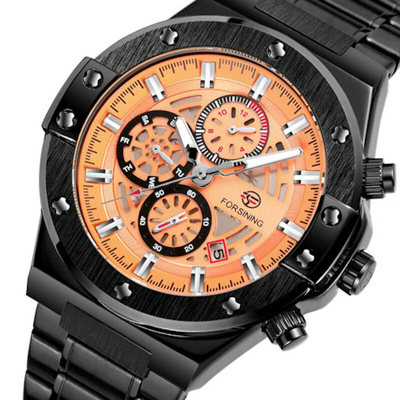 Men Automatic Watch Luminous Date Week Display 3ATM Waterproof Mechanical Watch