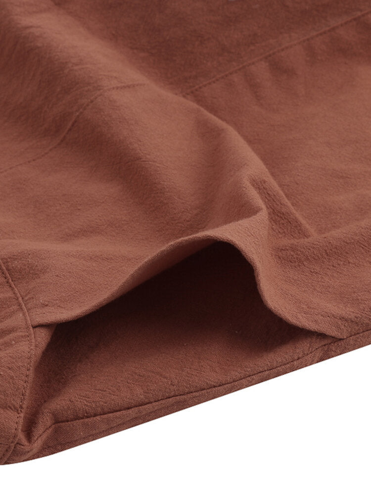 Women 100% Cotton Solid Color Ankle Length Side Pockets Jumpsuit