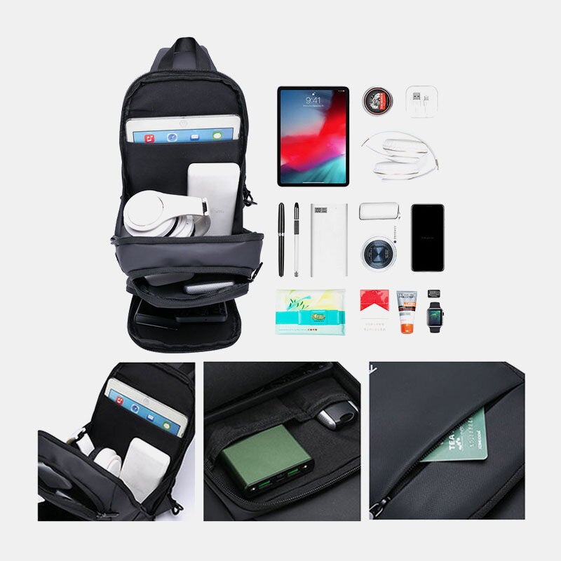 Men Oxford Large Capacity USB Charging Chest Bag Fashion Casual Wild Bus Card Pocket Design Crossbody Bag Shoulder