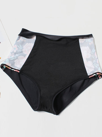 Plus Size Women Floeal Print Patchwork High Waist Bikini Backless Swimwear
