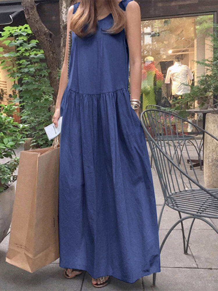 Retro European Bohemian Style Round Neck Maxi Dress