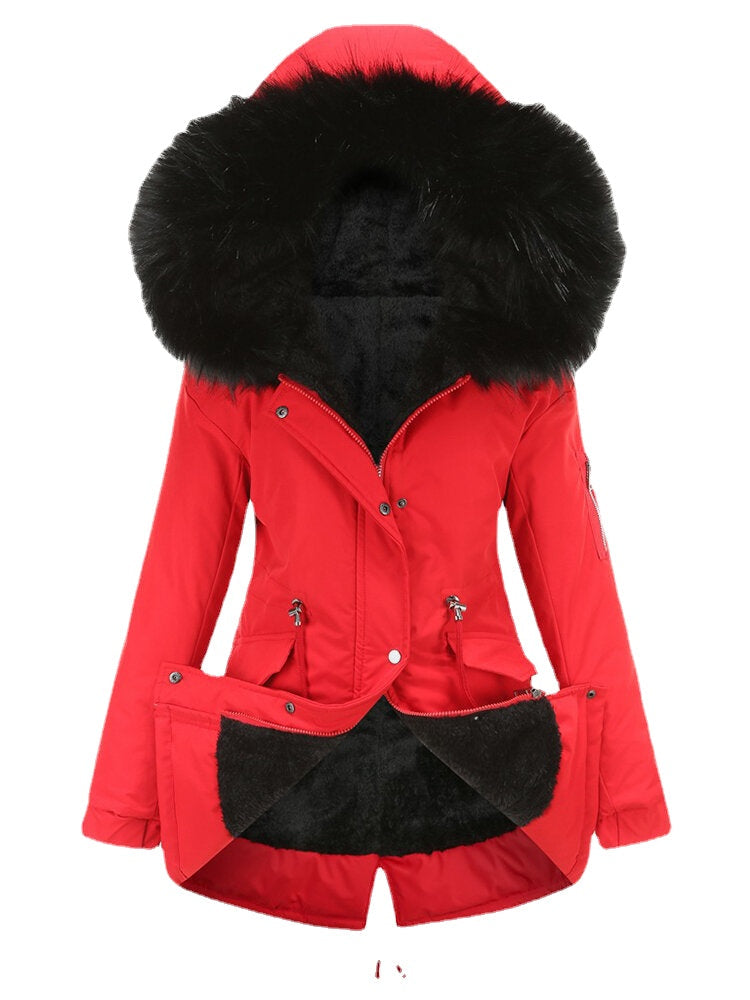 Plus Size Women Contrast Plush Lined Thick Hooded Coats With Faux Fur