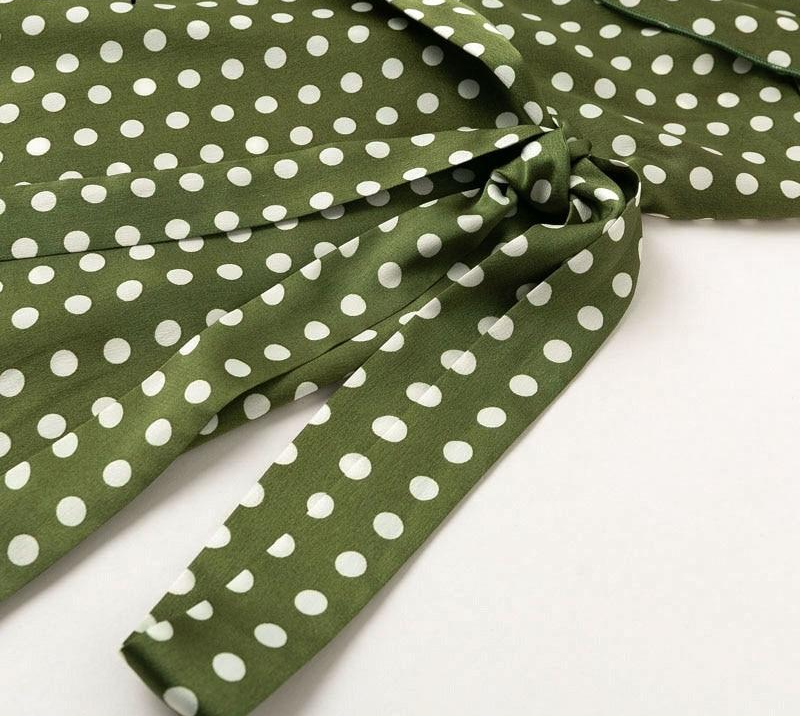 Elegant V Neck Wrap Sashes Dots Print Vintage Dresses - Sheseelady