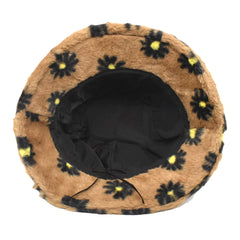 Women Lamb Hair Soft Warm Plus Thicken Casual All-match Cute Daisy Flower Pattern Bucket Hat