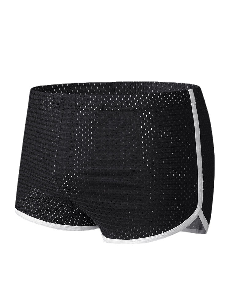 Mens Mesh Solid Color Breathable Thin Boyshorts Ice Silk Arrow Boxers Briefs