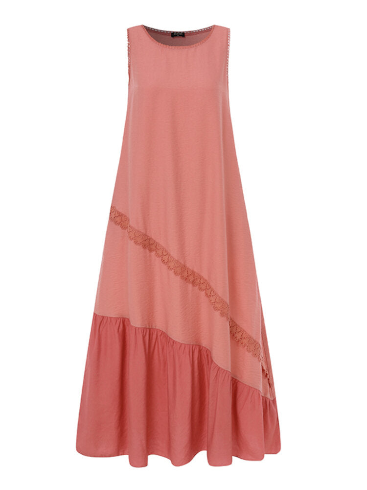 Solid Splicing Sleeveless Leisure Summer Casual Maxi Dress For Women