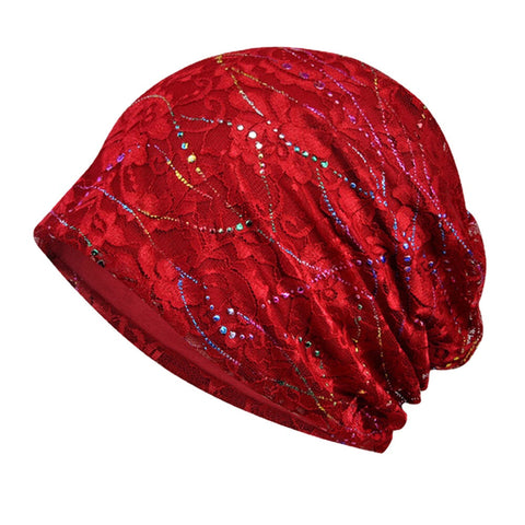 Women Colorful Epoxy Lace Hollow Beanie Hat Summer Thin Breathable Soft Floral Pattern Baotou Hat Headscarf Bonnet Hat
